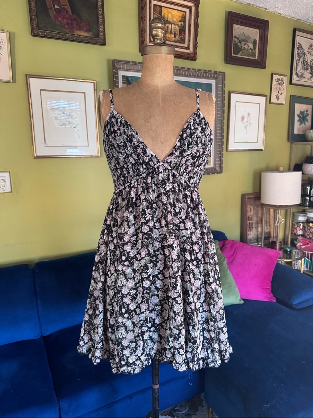 She + Sky Black Floral V-Neck Spaghetti-Strap Mini Dress